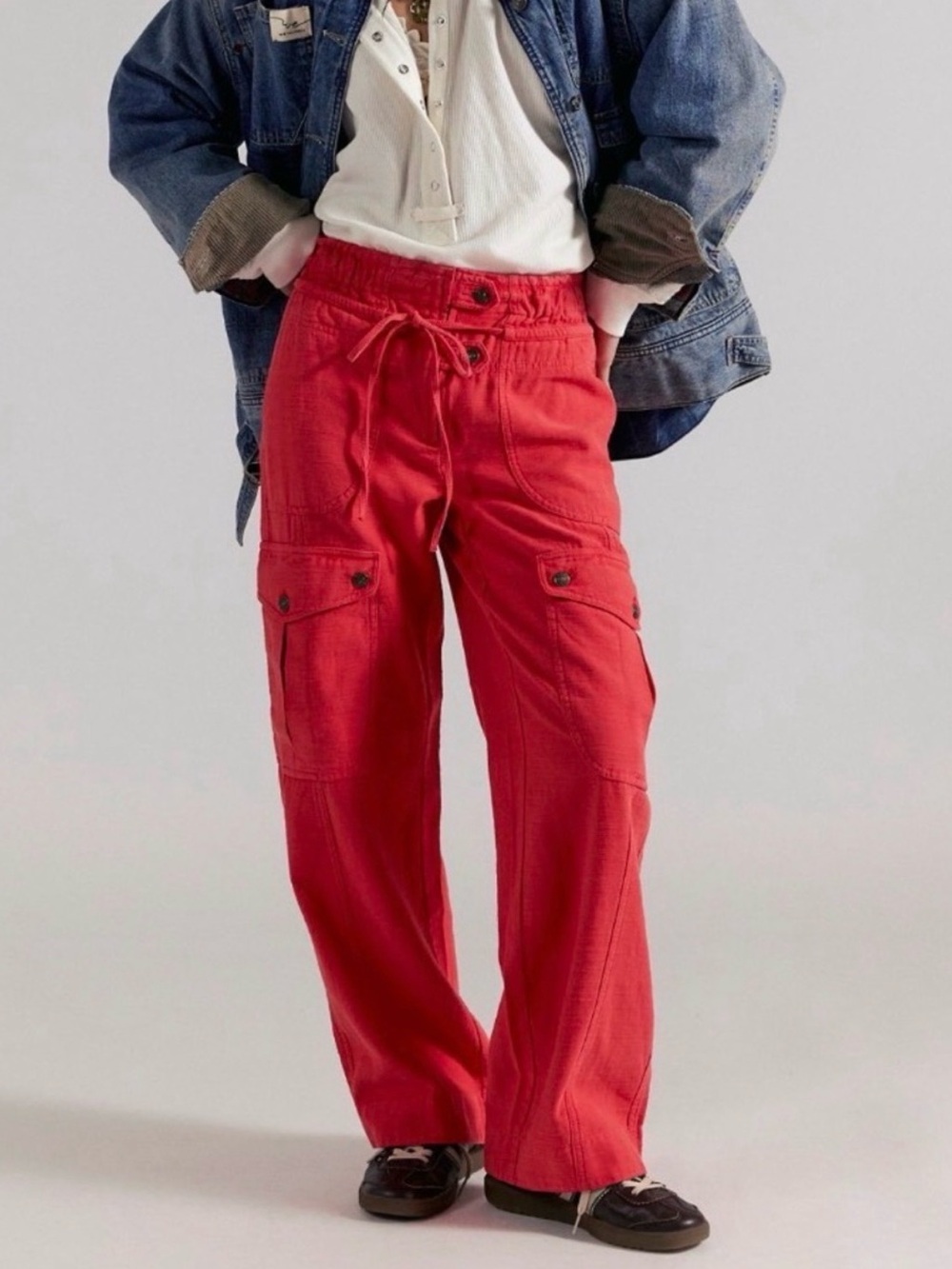 NWT Free People x We The Free Park Ave Pull-On Cargo Pants in Red Clay Medium